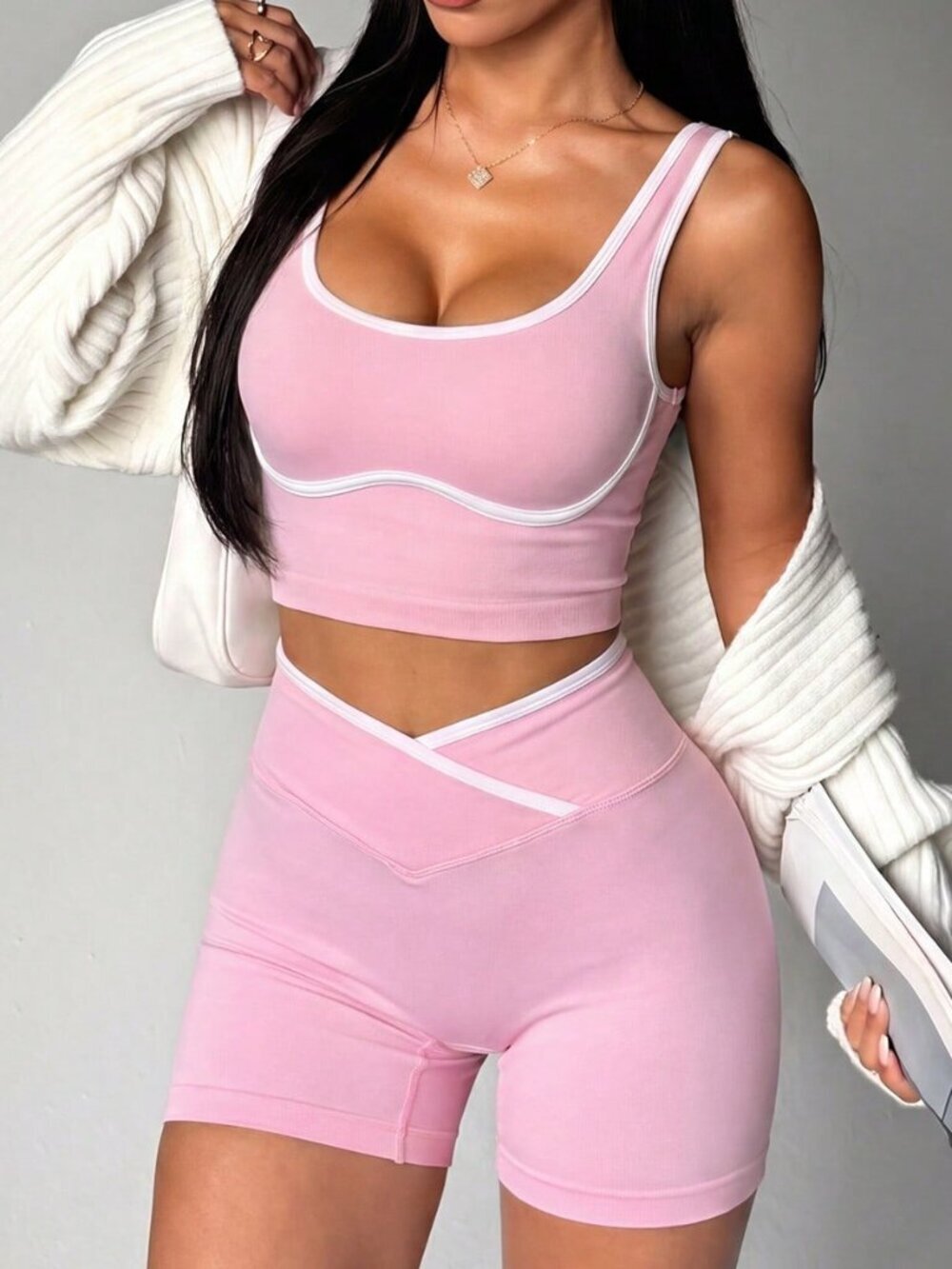 Pink Casual Women's Seamless Sports Set - Picture 6 of 6